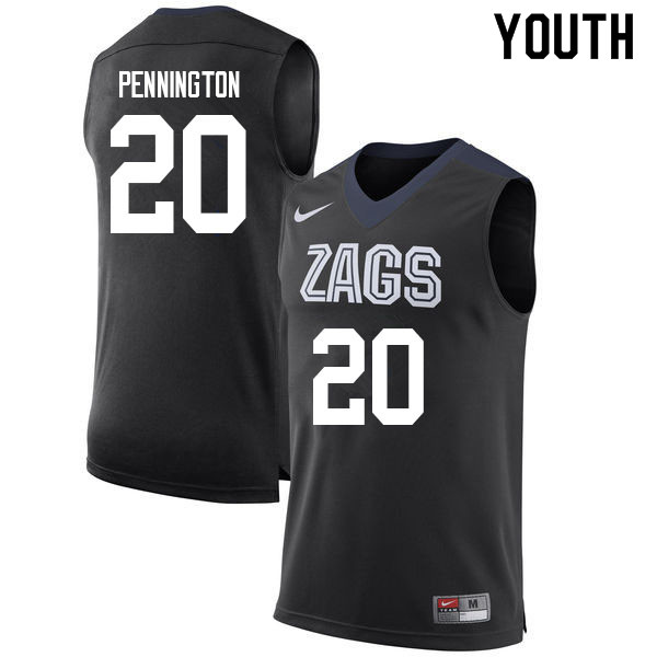 Youth Gonzaga Bulldogs #20 Paul Pennington College Basketball Jerseys Sale-Black - Click Image to Close